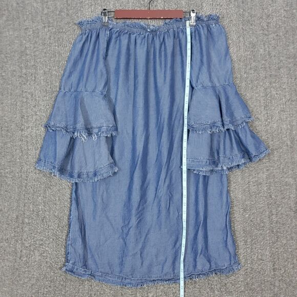 Colleen Lopez Dress Womens M Blue Chambray Off The Shoulder Bell Sleeve Boho - Picture 3 of 9
